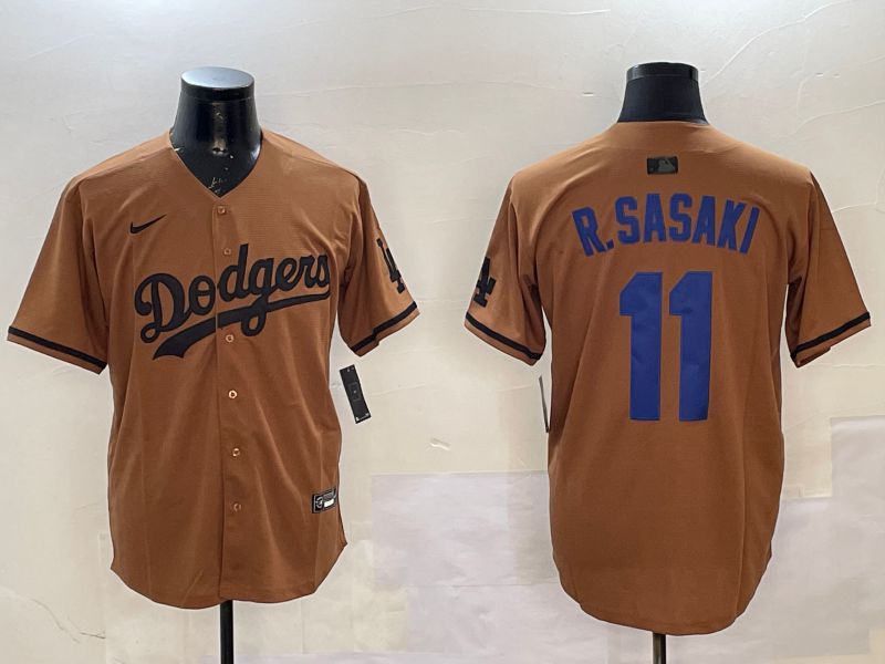 Men Los Angeles Dodgers #11 R.Sasaki Brown Fashion Game 2025 Nike MLB Jersey style 1